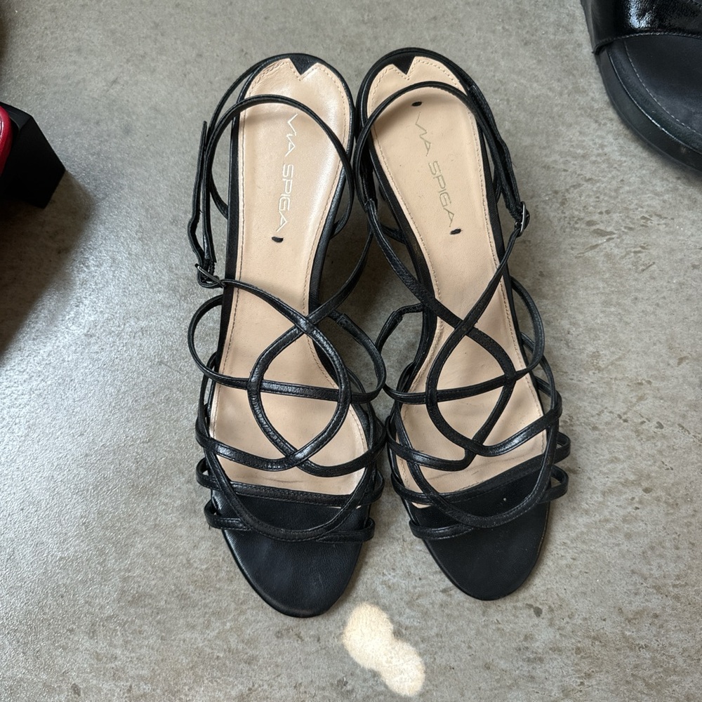 Via Spiga Black Strappy Heels